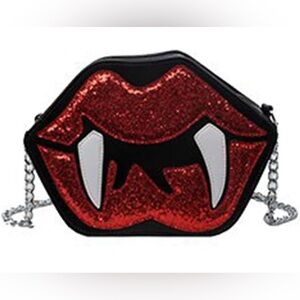 Vampire Lips Women Sequined PU Leather Shoulder Bag NWT​